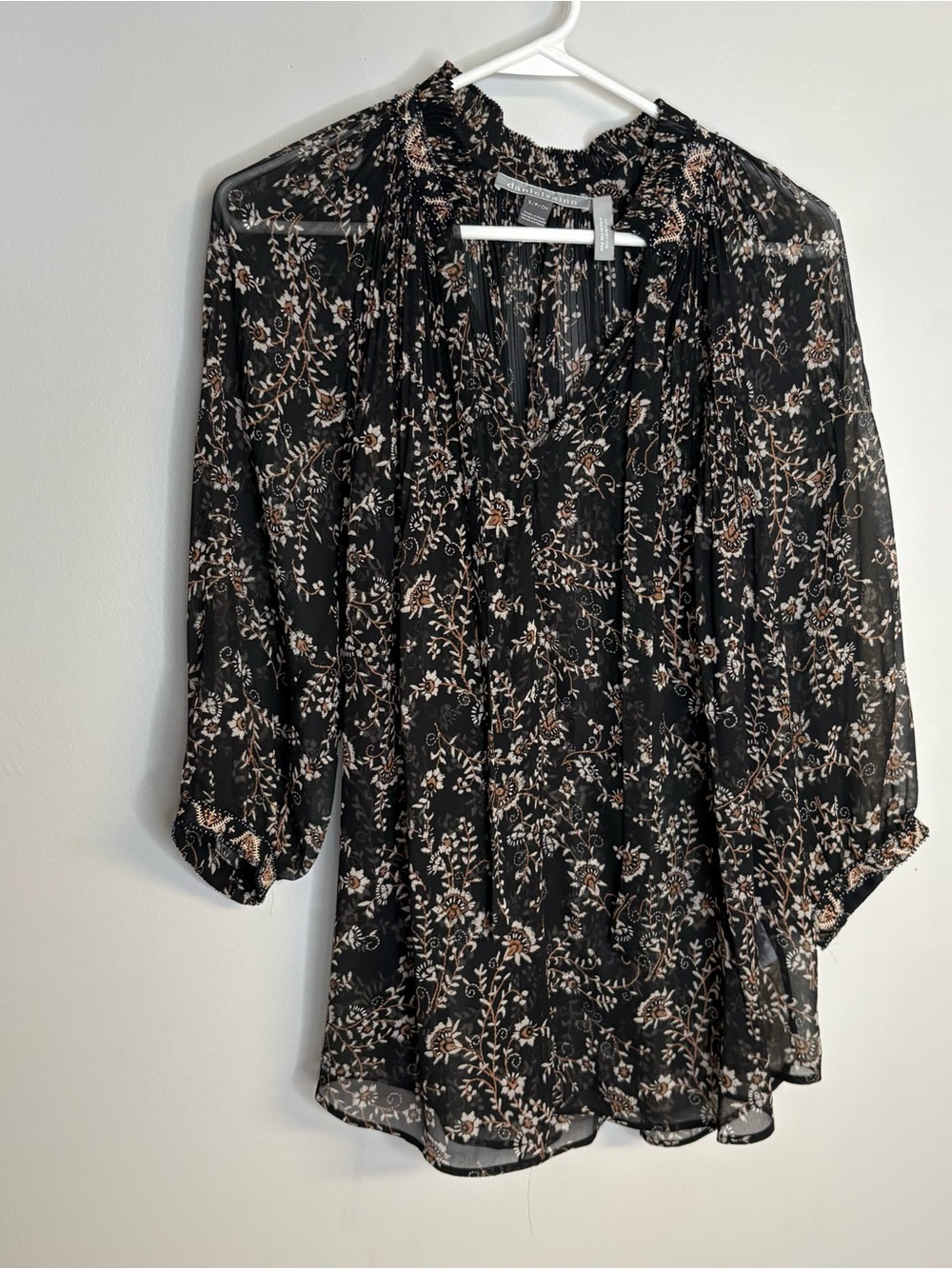 Daniel Rainn Black Floral Sheer V-Neck Blouse